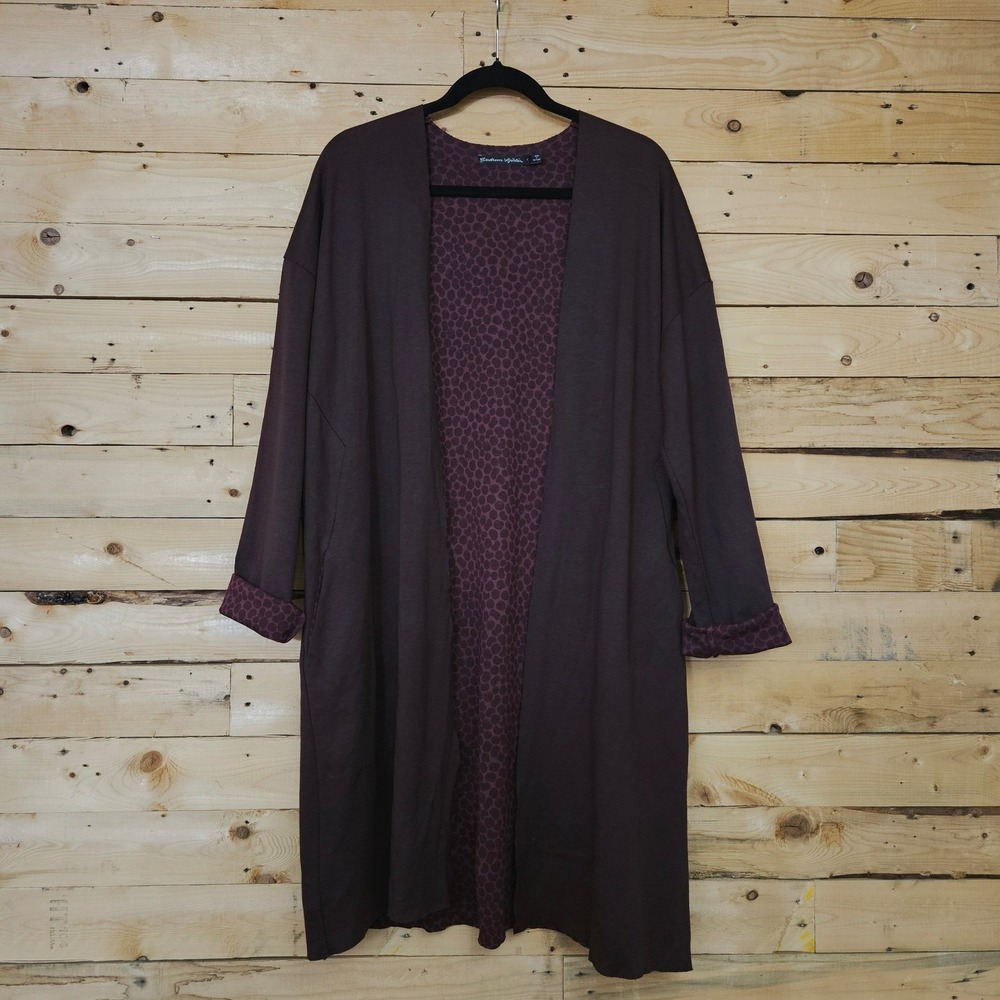 Gudrun Sjoden Burgundy Organic Cotton Modal Duster Cardigan Pockets L Large